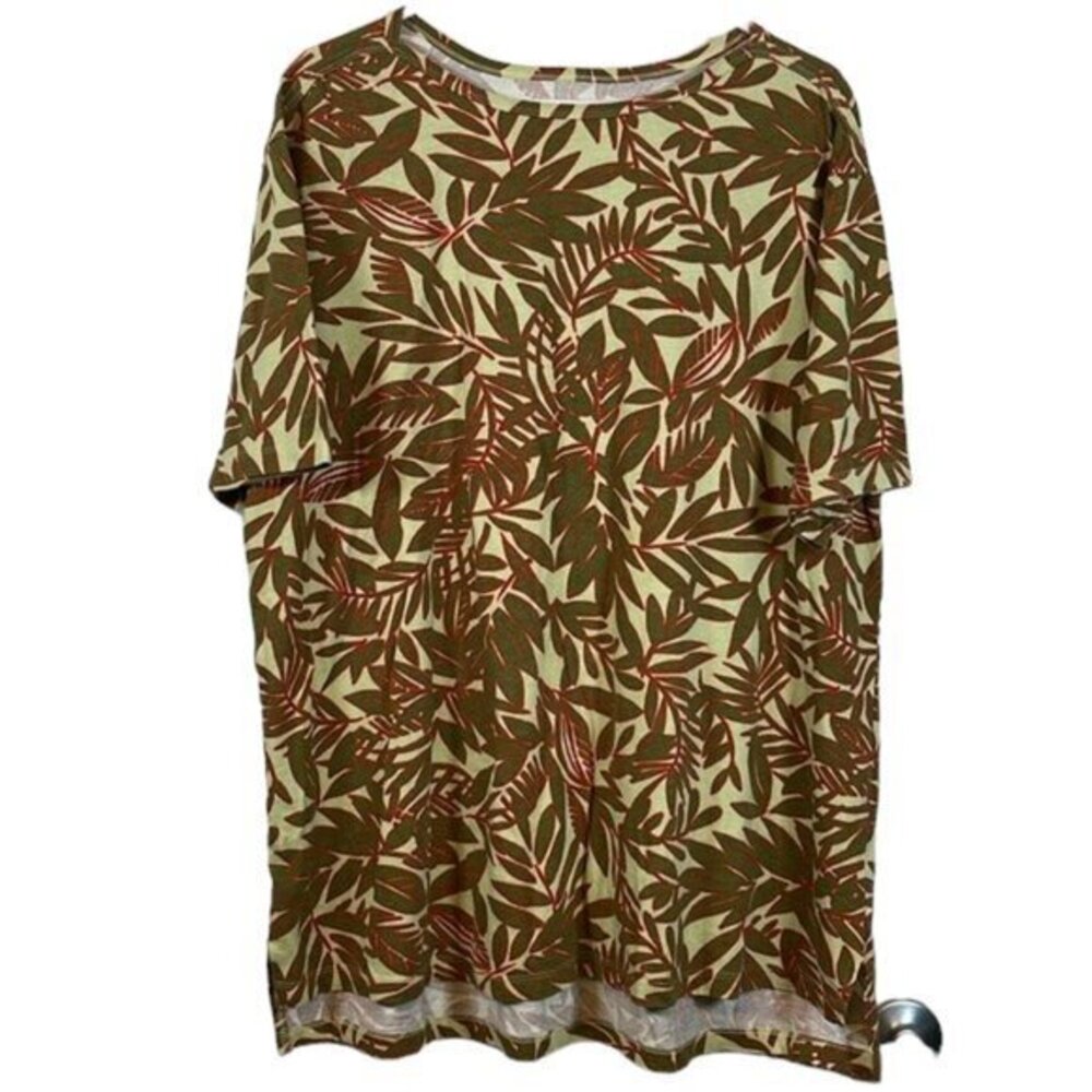 Woman Within Tropical Green Leafy Pullover Shirt Blouse Size 18/20 EUC #1384